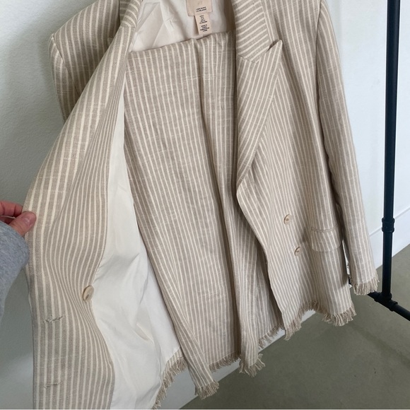 H&M suit set / striped raw hem linen suit set / blazer & trousers / size S - Picture 4 of 10